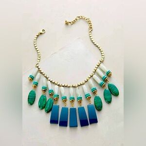 New! Anthropologie Malachite "Equatorial Fringed Bib Necklace"
